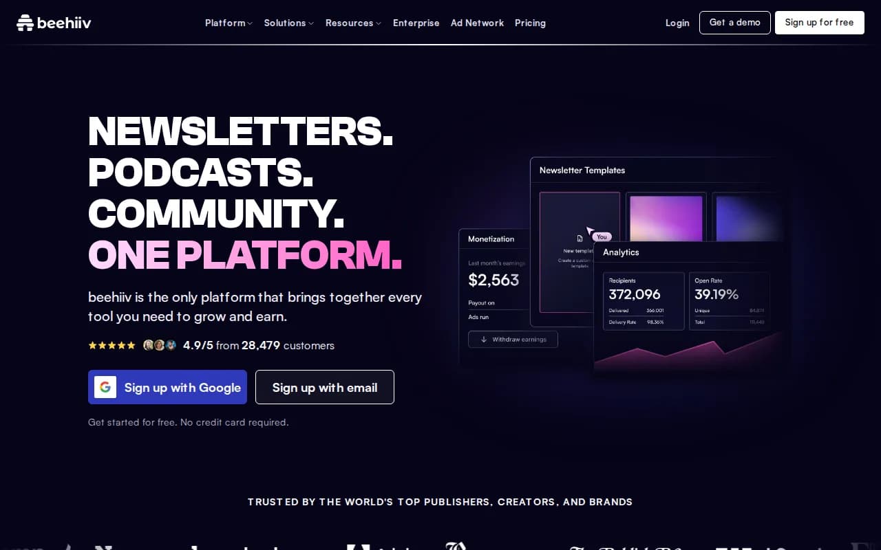 Beehiiv landing page snapshot - July 30, 2026