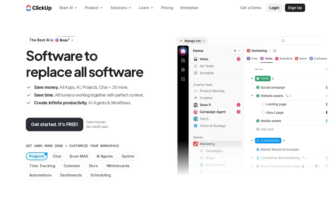 ClickUp landing page snapshot - August 2026