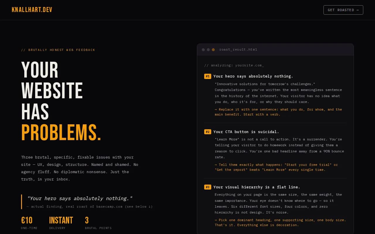 knallhart.dev landing page snapshot - July 31, 2026