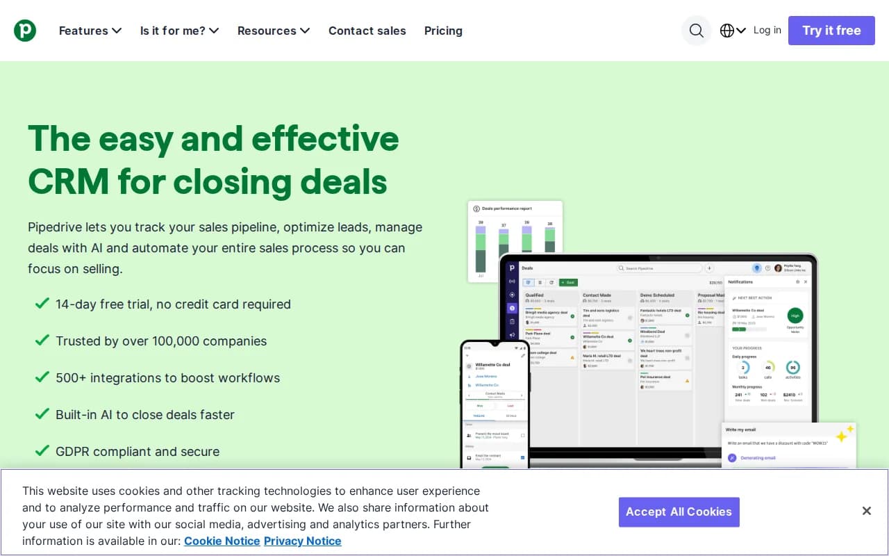 Pipedrive landing page snapshot - August 2026