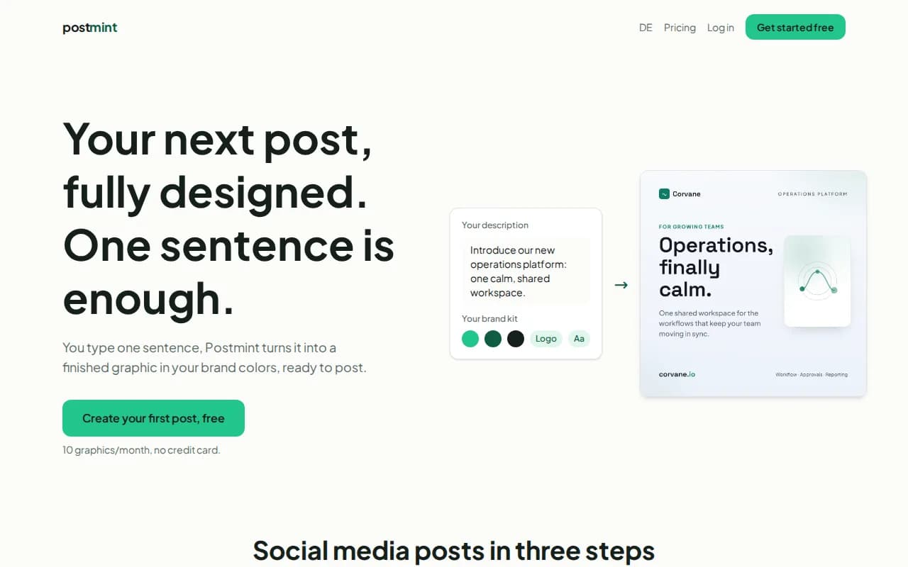 Postmint landing page snapshot - July 31, 2026