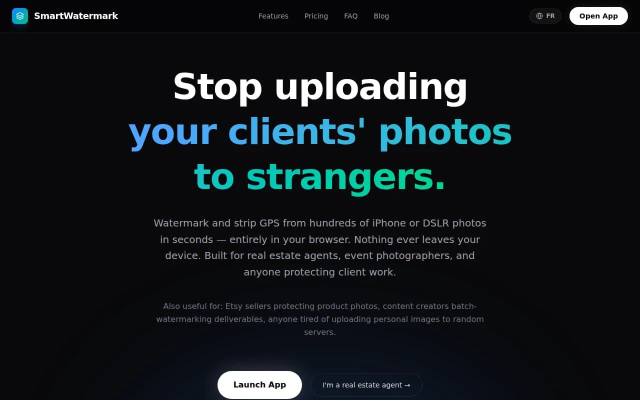 SmartWatermark landing page snapshot - August 3, 2026
