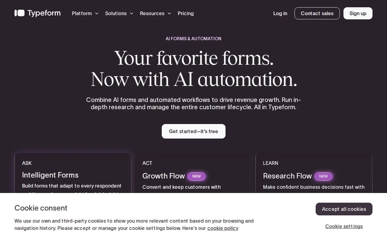 Typeform landing page snapshot - August 5, 2026