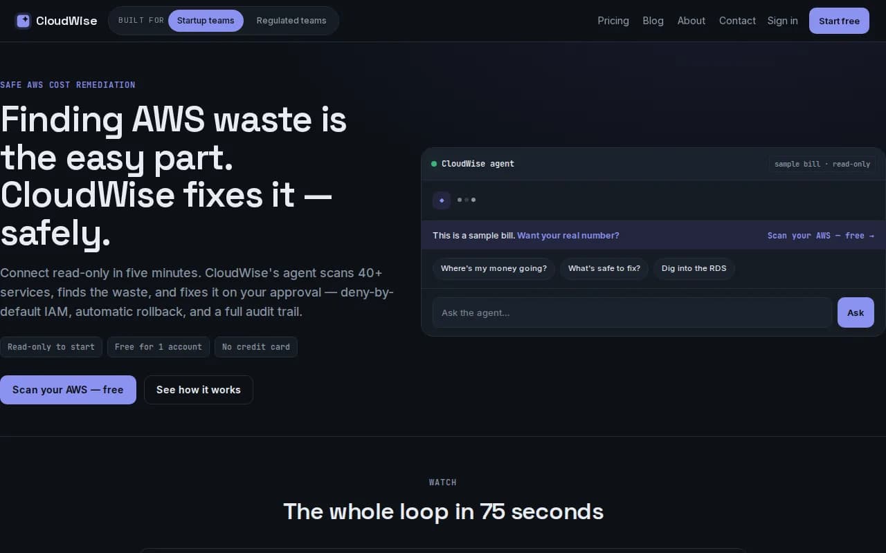 CloudWise landing page snapshot - August 3, 2026